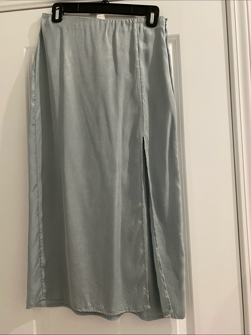 H&M Pale Blue Satin Midi Skirt with Side Slit